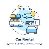 Car rental multi color concept icon. Travel service. Road trip planning. Van reservation. Rent a car. Round shape line illustration. Abstract idea. Graphic design. Easy to use in application vector