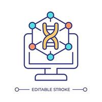 Bioinformatics RGB color icon. Biological computation. DNA analysis. Genetic data. Molecular biology. Biotechnology. Isolated illustration. Simple filled line drawing. Editable stroke vector