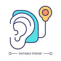 Hearing aid device RGB color icon. Auditory assistance. Hearing impairment solutions. Assistive listening device. Isolated illustration. Simple filled line drawing. Editable stroke vector