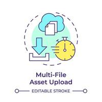 Multi-file asset upload multi color concept icon. Data management, cloud technology. Round shape line illustration. Abstract idea. Graphic design. Easy to use in infographic, presentation vector