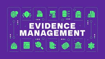 Evidence management purple word concept. Digital tracing. Forensic experts, teamwork. Visual communication. Artwith lettering text, editable glyph icons vector