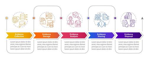 Forensic evidence lifecycle rectangle infographic template. Data visualization with 5 steps. Editable timeline info chart. Workflow layout with line icons vector