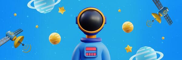 Blue yellow 3d illustrative space twitter header template