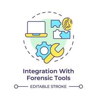 Integration with forensic tools multi color concept icon. Digital investigation. Round shape line illustration. Abstract idea. Graphic design. Easy to use in infographic, presentation vector