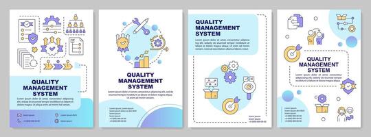 QMS features blue gradient brochure template. Leaflet design with linear icons. Editable 4 layouts for presentation, annual reports vector
