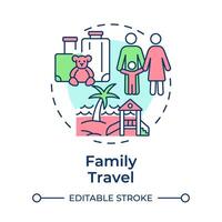 Family travel multi color concept icon. Travelling with children. Beach vacation. Leisure trip. Round shape line illustration. Abstract idea. Graphic design. Easy to use in application vector