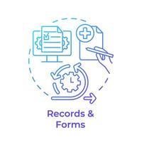 Records and forms blue gradient concept icon. Document control, records management. Round shape line illustration. Abstract idea. Graphic design. Easy to use in infographic, presentation vector