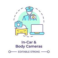 In car and body cameras multi color concept icon. as service. Record footage. Round shape line illustration. Abstract idea. Graphic design. Easy to use in infographic, presentation vector