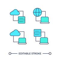 Computer connection RGB color icons set. Internet access. Cloud computing technology. Server connectivity. Isolated illustrations. Simple filled line drawings collection. Editable stroke vector