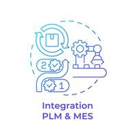 Integration PLM and MES blue gradient concept icon. Product lifecycle management. Industrial control. Round shape line illustration. Abstract idea. Graphic design. Easy to use in infographic, article vector