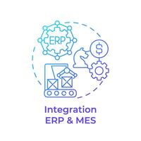 Integration ERP and MES blue gradient concept icon. Production processes optimization. Quality control. Round shape line illustration. Abstract idea. Graphic design. Easy to use in infographic vector