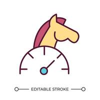 Horsepower RGB color icon. Horse and speedometer. Power measurement. Vehicle performance. Motor strength and efficiency. Isolated illustration. Simple filled line drawing. Editable stroke vector