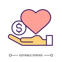 Charitable donations RGB color icon. Financial support. Health funding. Financial aid. Social responsibility. Isolated illustration. Simple filled line drawing. Editable stroke vector