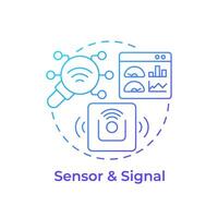 Sensor and signal blue gradient concept icon. Product tracking, motion sensor. Smart manufacturing, connected machines. Round shape line illustration. Abstract idea. Graphic design. Easy to use vector