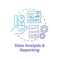 Data analysis and reporting blue gradient concept icon. Industry material management. Task accomplishment. Round shape line illustration. Abstract idea. Graphic design. Easy to use in infographic vector