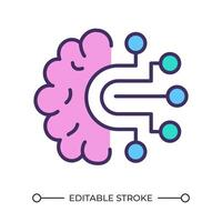 Cognitive computing RGB color icon. Human brain and electronic circuitry. Artificial intelligence. Machine learning. Isolated illustration. Simple filled line drawing. Editable stroke vector