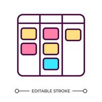 Kanban flowchart RGB color icon. Board with notes icon. Workflow management. Work in progress. Schedule system. Isolated illustration. Simple filled line drawing. Editable stroke vector