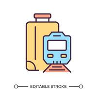 Train travel RGB color icon. Train and suitcase. Urban transport. Communting. Train station. Eco friendly travel. Isolated illustration. Simple filled line drawing. Editable stroke vector