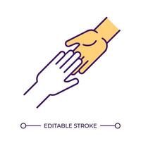 Human connection RGB color icon. Touching hands. Emotional support. People helping people. Interpersonal relationship. Isolated illustration. Simple filled line drawing. Editable stroke vector