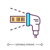 Barcode scanner RGB color icon. Retail technology. Store equipment. Inventory and stock management. Point of sale. Isolated illustration. Simple filled line drawing. Editable stroke vector