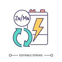 Battery reprocessing RGB color icon. Rechargeable lithium. Accumulator sustainability. Alkaline battery recycling. Isolated illustration. Simple filled line drawing. Editable stroke vector