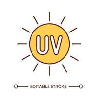 UV radiation RGB color icon. Sun ultraviolet light. Sunlight exposure. Skin protection. Sunburn prevention. Isolated illustration. Simple filled line drawing. Editable stroke vector