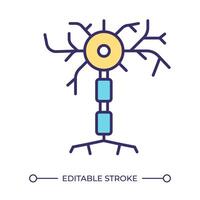 Neuron RGB color icon. Nerve cell. Central nervous system. Signal transmission in brain cell. Axon terminals. Isolated illustration. Simple filled line drawing. Editable stroke vector