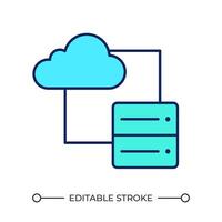 Cloud computing RGB color icon. Data storage. Cloud connected to server. Internet technology. Data center. Isolated illustration. Simple filled line drawing. Editable stroke vector