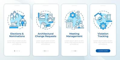 Household management blue onboarding mobile app screen. Walkthrough 4 steps editable graphic instructions with linear concepts. UI, UX, GUI template vector