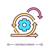 Agile development RGB color icon. Rotating gear and arrows icon. Different directions. Project management. Isolated illustration. Simple filled line drawing. Editable stroke vector