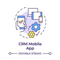 CRM mobile app multi color concept icon. Business manage, communication processes. Round shape line illustration. Abstract idea. Graphic design. Easy to use in infographic, presentation vector