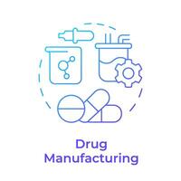 Drug manufacturing blue gradient concept icon. Pharmaceutical products, quality control. Round shape line illustration. Abstract idea. Graphic design. Easy to use in infographic, article vector