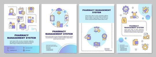 Pharmacy management blue gradient brochure template. Leaflet design with linear icons. Editable 4 layouts for presentation, annual reports vector