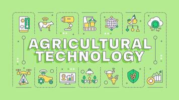 Agricultural technology green word concept. Farm technology, smart farming. Precision planting. Typography banner. Illustrationwith title text, editable icons color vector