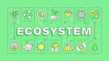 Ecosystem green word concept. Biodiversity agriculture, ecofriendly. Nature preservation. Typography banner. Illustrationwith title text, editable icons color vector