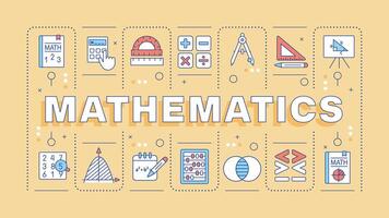 matemáticas ligero naranja palabra concepto. Ciencias calculos académico disciplina, álgebra. tipografía bandera. ilustracióncon título texto, editable íconos color vector