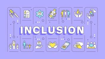 Inclusion purple word concept. Diversity business disability. Social justice, accessibility. Typography banner. Illustrationwith title text, editable icons color vector