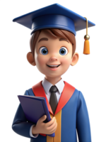 Boy wear Graduation Hat and Holding Book 3d png