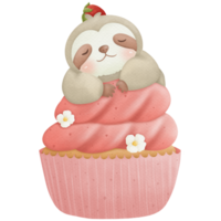 Animals sleeping on cupcake watercolor so cute png