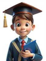 Boy wear Graduation Hat and Holding Book 3d Student png