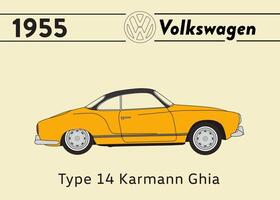 1955 VW Type 14 Karmann Ghia car poster art vector