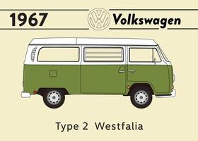 1961 VW Type 2 Westfalia car poster art vector
