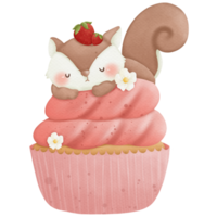 Animals sleeping on cupcake watercolor so cute png