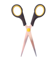 Top view of a pair of small multipurpose scissors with black handle isolated with clipping path in file format png