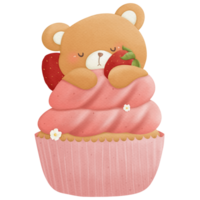 Animals sleeping on cupcake watercolor clip art so cute png