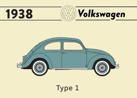 1938 VW Beetle car poster art vector