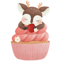 Deer sleeping on cupcake watercolor clip art so cute png