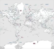 Detailed political world map outline Spanish language Mercator projection vector