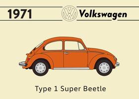 1971 VW Type 1 Super Beetle car poster art vector