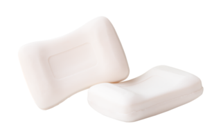 Front view of two bars of dry white soap isolated with clipping path in file format png